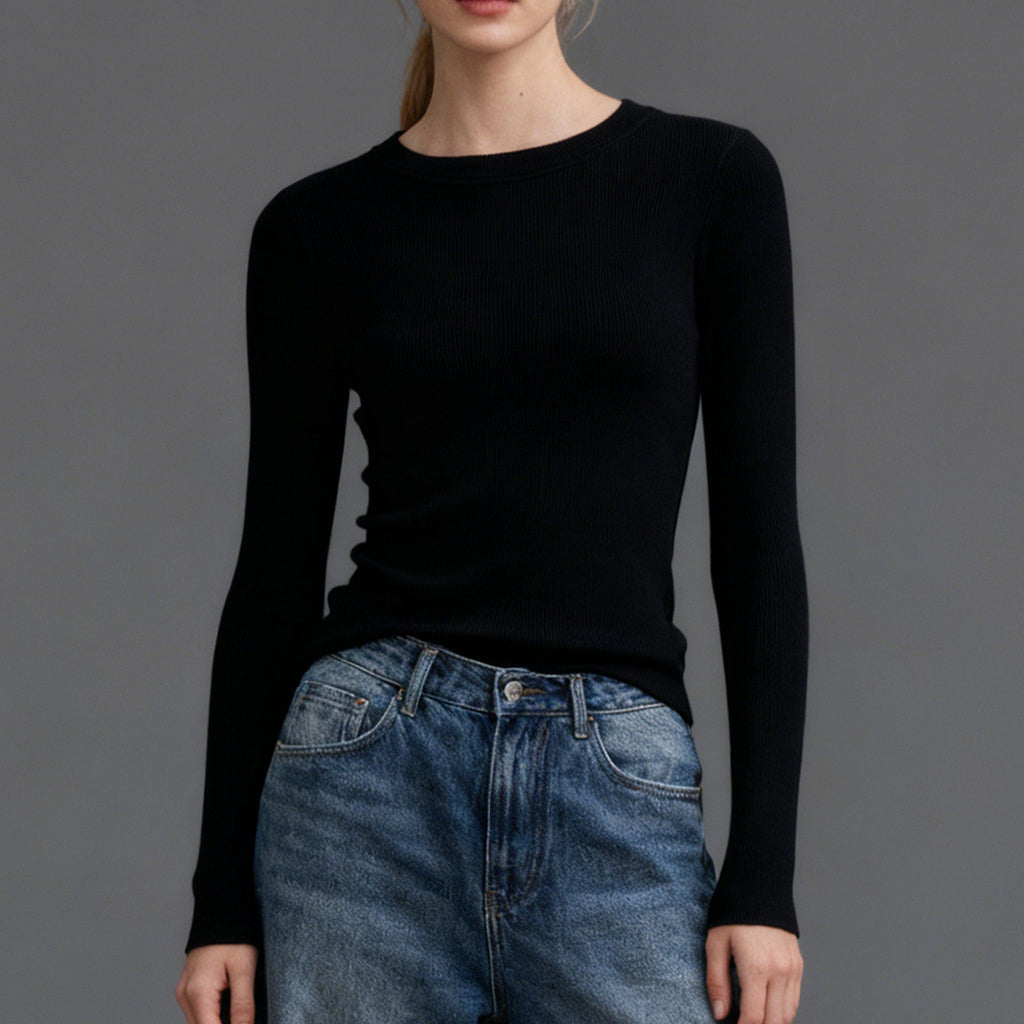 VRCÔMFY Women's Slim Fit Ribbed Long Sleeve Top